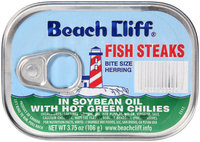 Beach Cliff® Fish Steaks in Soybean Oil with Hot Green Chilies 3.75 oz. Tin
