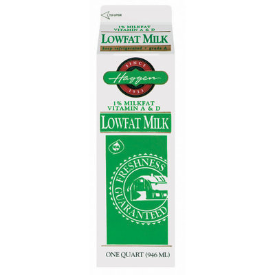 Haggen 1% Vitamin A & D Low Fat Milk 1 Qt Carton