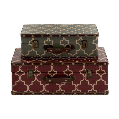 Benzara 91821 Vintage Themed Wood Vinyl Case Set of 2