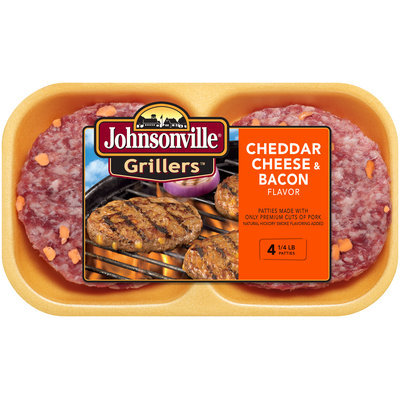 Johnsonville Grillers Cheddar Cheese & Bacon Patties 16oz 4ct tray (101866)