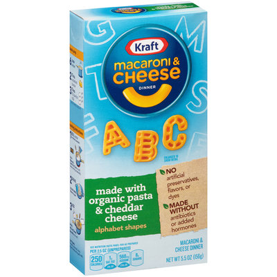 Kraft Alphabet Shapes Macaroni & Cheese Dinner Made with Organic Pasta & Cheddar Cheese 5.5 oz. Box