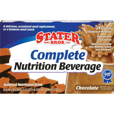 Stater Bros. Chocolate 8 Oz Complete Nutrition Beverage 6 Pk Cans