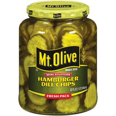 Mt. Olive Hamburger Dill Chips Mini Stuffers Fresh Pack Pickles 32 Oz Jar