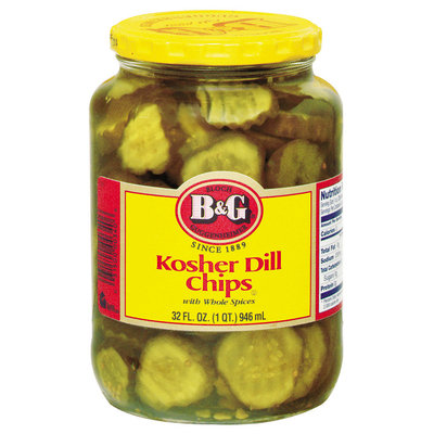 B&G Kosher Dill Chips W/Whole Spices Pickles 32 Oz Jar