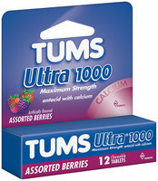 Tums Maximum Strength Assorted Berries Tablets Ultra 1000 Antacid Calcium Supplement 12 Ct Peg