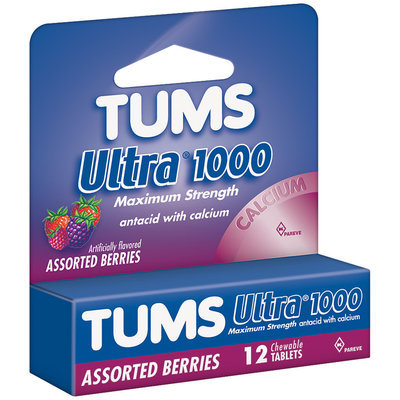 Tums Maximum Strength Assorted Berries Tablets Ultra 1000 Antacid Calcium Supplement 12 Ct Peg