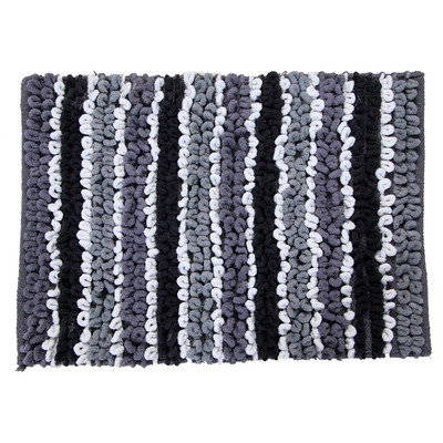 Textile Decor Castle 100% Cotton Chunky Chenille Spray Latex Back Bath Rug, 40 H X 24 W, Black/White/Ash