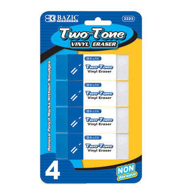 BAZIC Two-Tone Vinyl Eraser (4/Pack)(Case of 72)