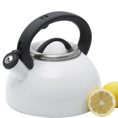 Creative Home Rio 11-Cup Tea Kettle with Stainless Steel in White Enamel 77042