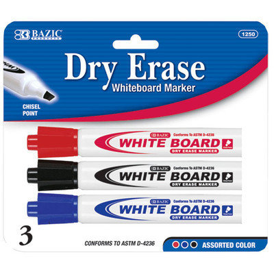 Bazic 1250-144 Assorted Color Chisel Tip Dry-Erase Markers
