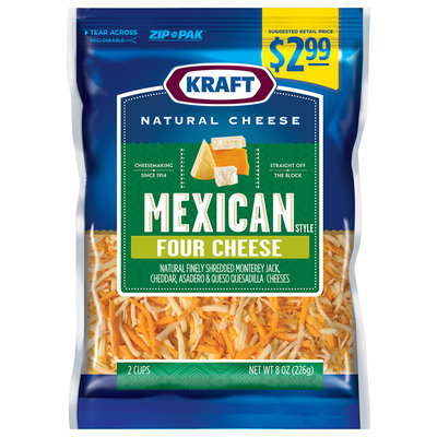 Kraft Natural Cheese Mexican Style Four Cheese Shredded Cheese Blend 8 oz. Bag