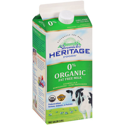 Stremicks Heritage Foods® Organic Fat Free Milk 0.5 gal. Carton