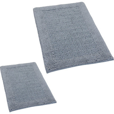 Textile Decor Castle 2 Piece 100% Cotton Naples Spray Latex Bath Rug Set, 34 H X 21 W and 40 H X 24 W, Silver