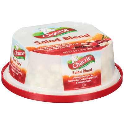 Chavrie® Salad Blend Crumbled Goat Cheese with Cranberries, Candied Orange Peel, & Pumpkin Seeds 4 oz. Tub