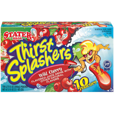 Stater Bros. Thirst Splashers Wild Cherry 6.75 Fl Oz Pouches Juice Drink 10 Ct Box