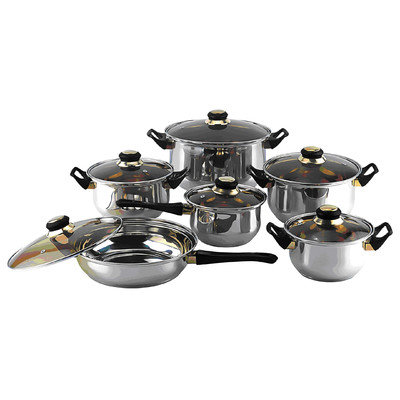 Trimmer Gourmet Chef 12 Piece Cookware Set with Wood Bakelite Handles and Knobs