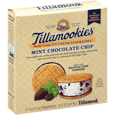 Tillamook® Tillamookies® Mint Chocolate Chip Really Creamy Ice Cream Sandwiches 4-3.5 fl. oz. Box