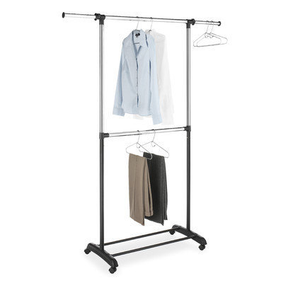 Symple Stuff Adjustable Two Rod Garment Rack in Chrome / Black