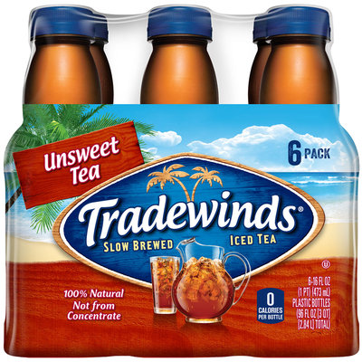 TRADEWINDS SLOW BREWED ICED TEA, Unsweet Tea 16-ounce plastic bottles (Pack of 6)