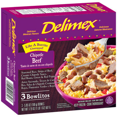 Delimex Chipotle Beef 5.95 Oz Bowls Bowlitos 3 Ct Box