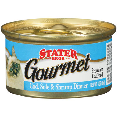 Stater Bros. Gourmet Cod, Sole & Shrimp Dinner Premium Cat Food 3 Oz Brush-Top Can