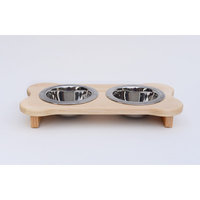 Indipets Inc Elevated Dog Food Diner with Paw Print in Natural Wooden Finish
