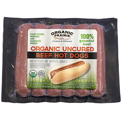 Organic Prairie Beef Hot Dogs Organic Uncured 100% Grassfed 12 oz Wrapper