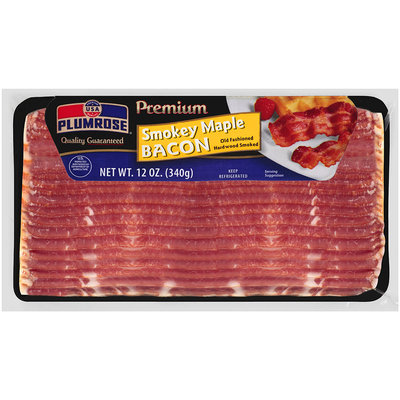Plumrose® Premium Hardwood Smoked Smokey Maple Bacon 12 oz. Package