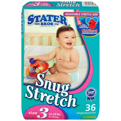 Stater Bros. Snug Stretch Adjustable Stretch Grip Jumbo Pack Size 3 16-28 Lbs Diapers 36 Ct Bag