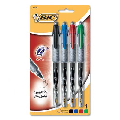 Mmvi BIC Z4CP41 BIC Z4+ Roller Pens Fine Point 4/Pkg