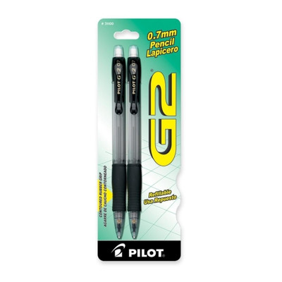 Pilot Pencils Mechanical Pencil, Rubber Grip, Refillable, .7mm, 2/PK