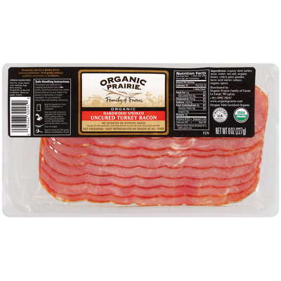 Organic Prairie Organic Uncured Hardwood Smoked Turkey Bacon 8 Oz Package