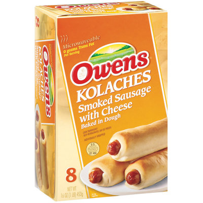 Owens Kolaches Smoked Sausage W/Cheese Baked In Dough 8 Ct Sandwiches 16 Oz Box