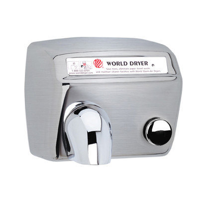 World Dryer Model A Durable Hand Dryer Finish: Brushed Stainless Steel, Voltage: 110-120 V, 15 Amps