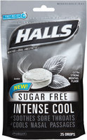 Halls Sugar Free Intense Cool Oral Anesthetic Menthol Drops 25 ct Bag