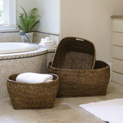 Napa Home and Garden 3733BR Rattan Family Baskets With Handle - Set Of 3