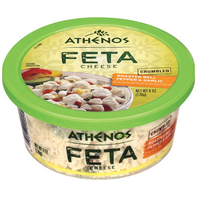 Athenos Feta Crumbled Roasted Bell Pepper & Garlic Cheese 6 Oz Plastic Tub