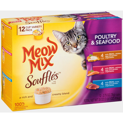 Meow Mix Souffles Poultry & Seafood Wet Cat Food Variety Pack, 2.75-Ounce Cups (Pack of 12)