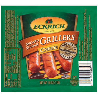 Eckrich Naturally Hardwood Smoked Grillers Cheese Smoked Sausage 16 Oz Pack