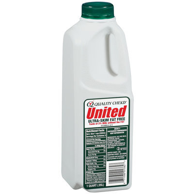 UNITED DAIRY Ultra-Skim Fat Free Milk 1 QT PLASTIC BOTTLE