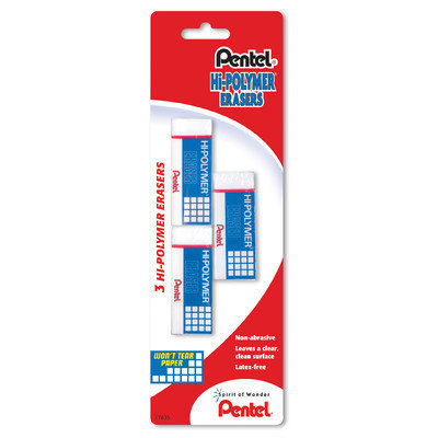 Pentel White Small Hi Polymer Block Eraser 3 Count