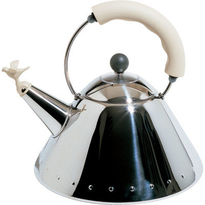 Alessi Hob Kettle with Bird Whistle, White Handle, White