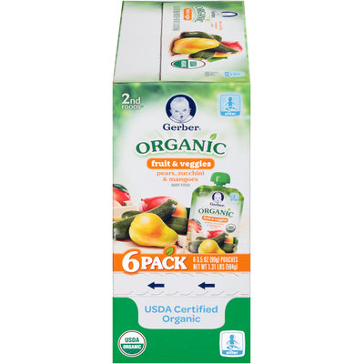 Gerber® 2nd Foods® Pears, Zucchini & Mangoes Organic Fruit & Veggies Baby Food 6-3.5 oz. Pouches
