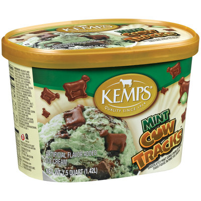 Kemps Mint Cow Tracks Ice Cream 1.5 Qt Carton