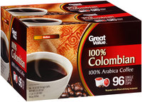 Great Value™ 100% Colombian Medium 100% Arabica Coffee Single Serve Cups 96–0.33 oz. Box