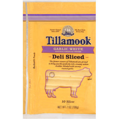 Tillamook® Natural Garlic White Cheddar Cheese Deli Slices 10 ct Bag