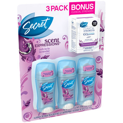 Secret Scent Expressions Invisible Solid Women's Antiperspirant & Deodorant Ooh La Lavender Scent with Clinical Strength Travel Size Invisible Solid 4 ct