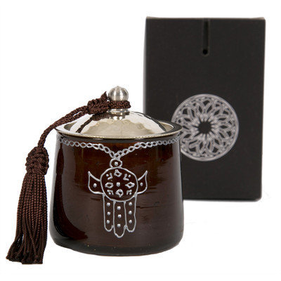 Casablanca Market Khamsa Glass Candle, Brown
