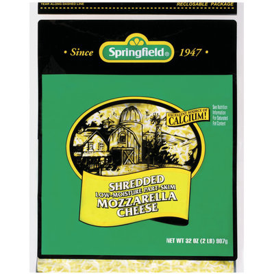 Springfield Mozzarella Shredded Low-Moisture Part-Skim Cheese 32 Oz Bag