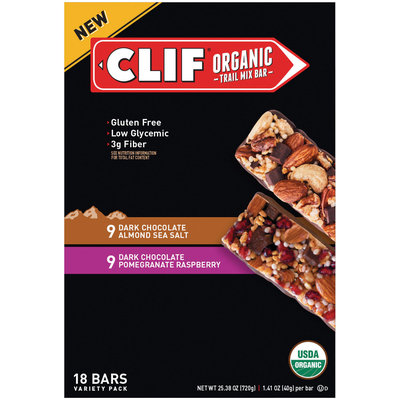 Clif Dark Chocolate Almond Sea Salt/Dark Chocolate Pomegranate Raspberry Organic Trail Mix Bar Variety